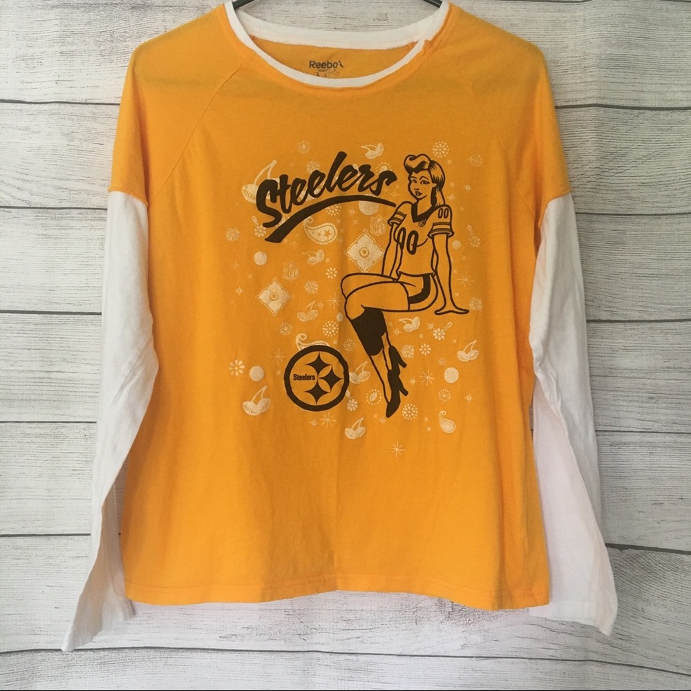 Steelers Long Sleeve Tee, Yellow, Size XL